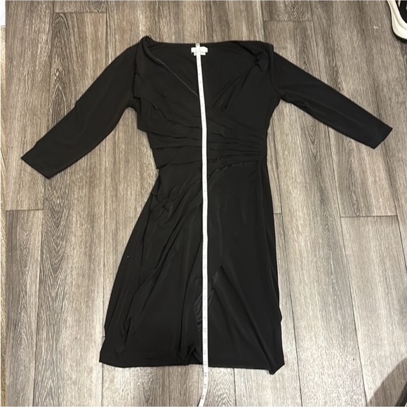 London Times Black 3/4 Sleeved Dress With Ruffles Size 10 - Picture 4 of 10